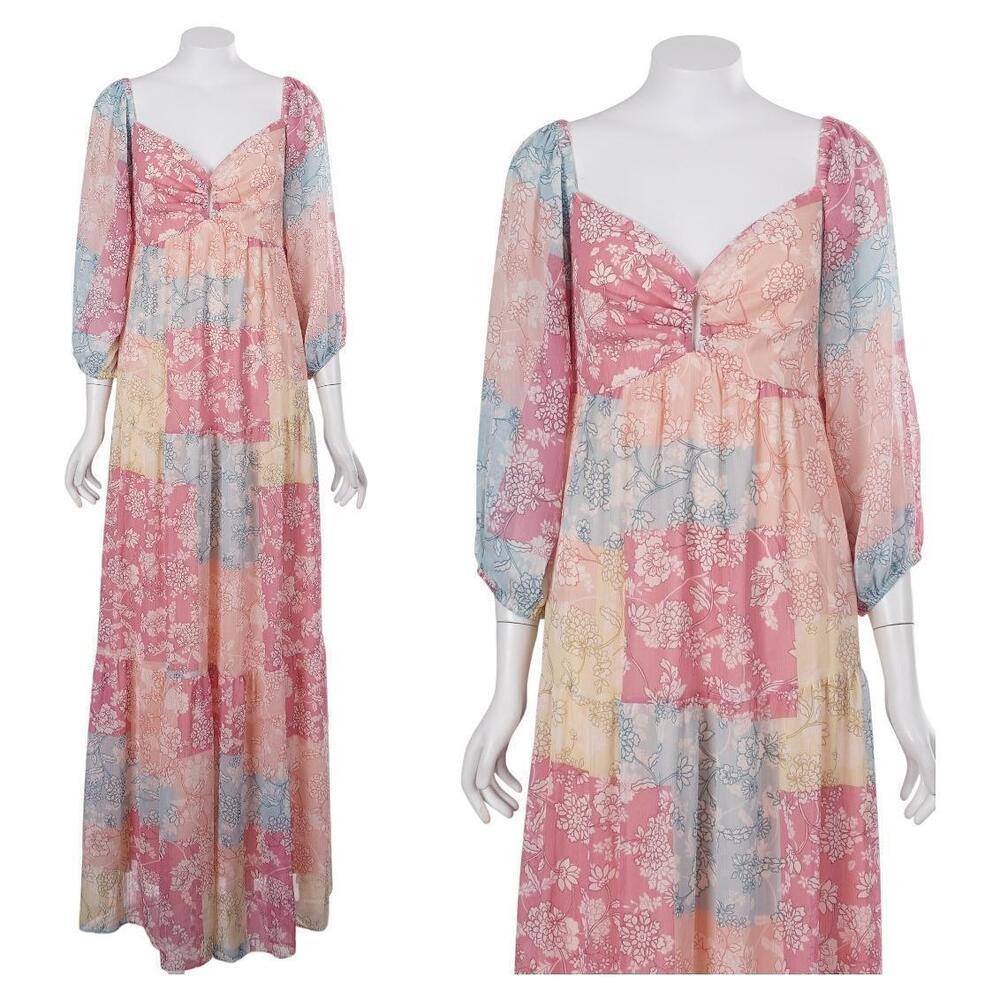 Taylor Dress 12 Floral Patchwork Print Balloon Sleeve A-Line Maxi Casual